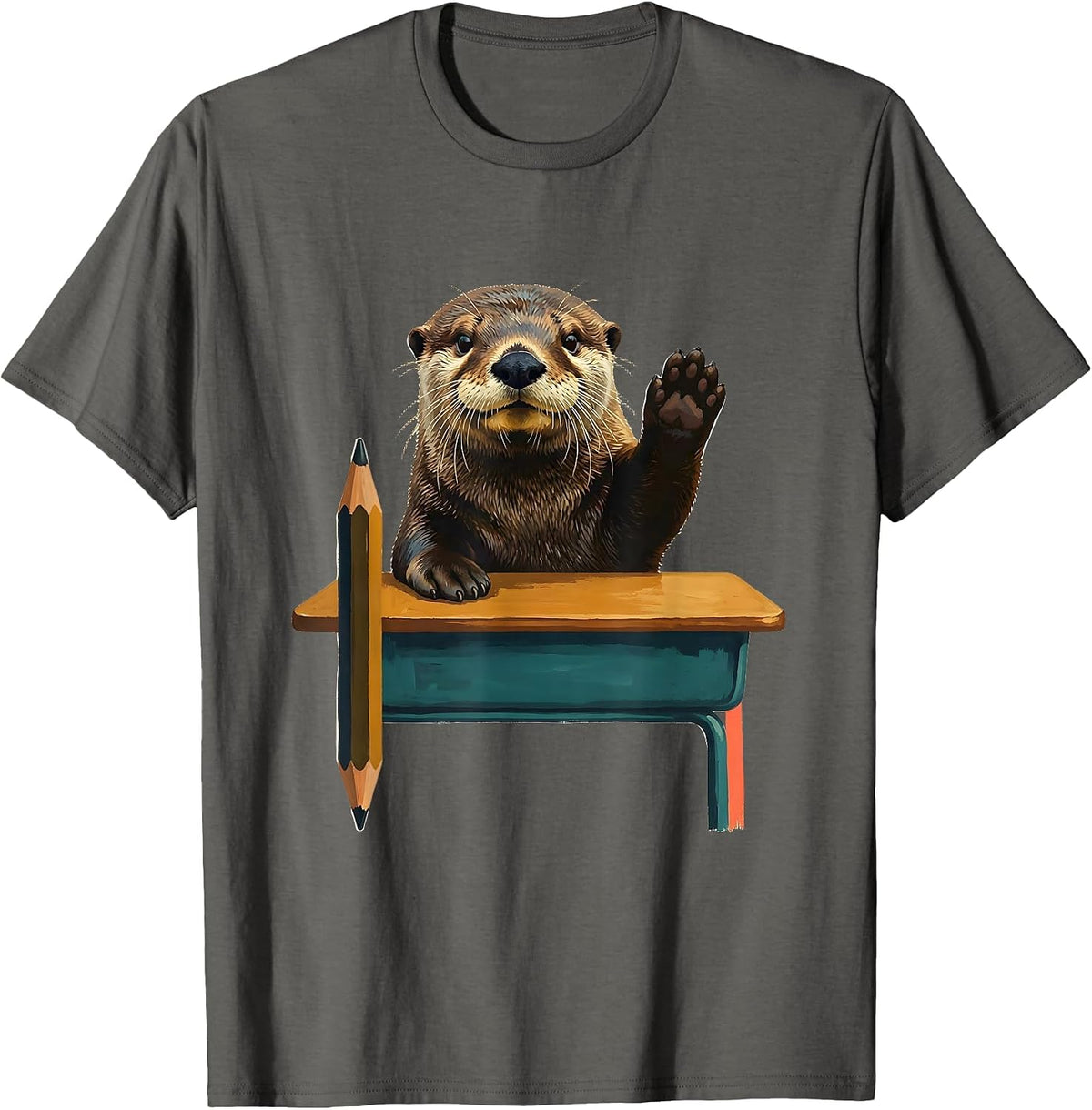 Sea Otter Teacher Back To School Classroom Desk T-Shirt - Asphalt Grey