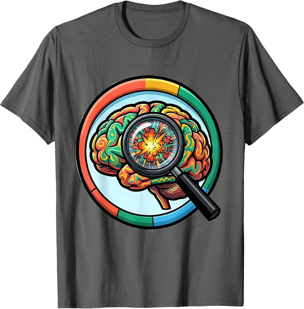 Men's Special Education Colorful Brain Magnifying Glass T-Shirt - Asphalt Grey