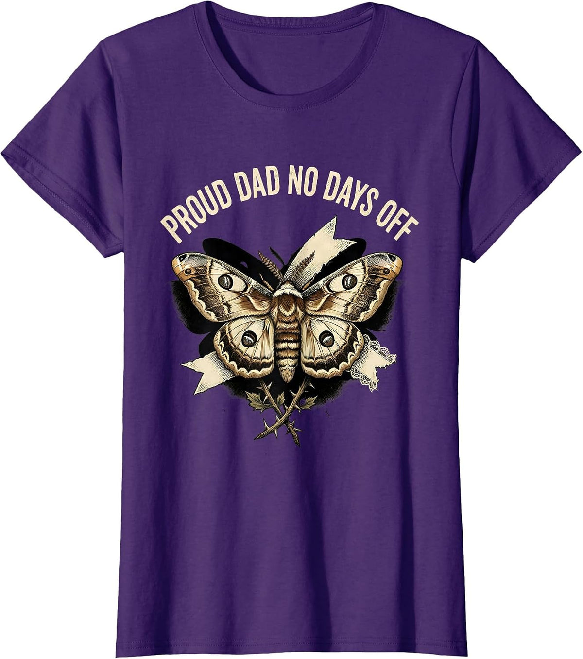 Women's Proud Dad No Days Off Fatherhood Design T-Shirt - Purple