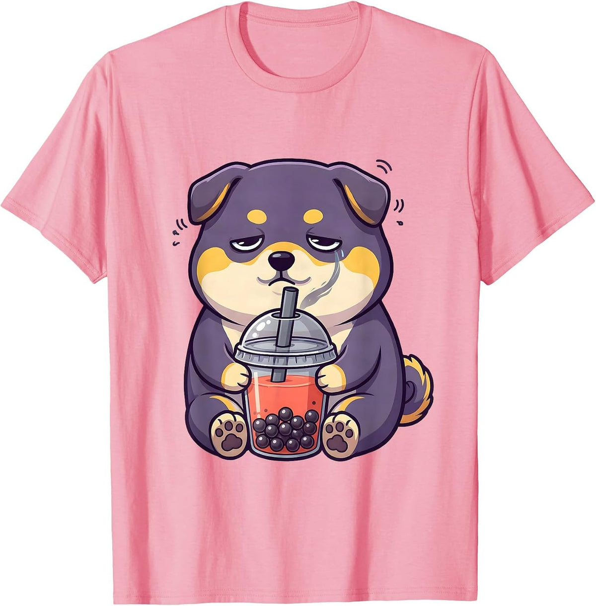 Men's Shiba Inu Boba Tea Kawaii Anime Aesthetic T-Shirt - Pink