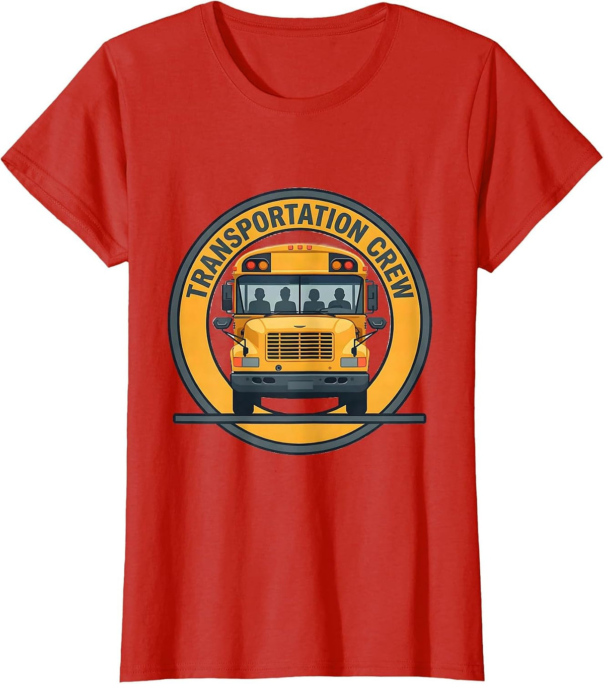 Transportation Crew Flat Vector School Bus Driver Back T-Shirt - Red