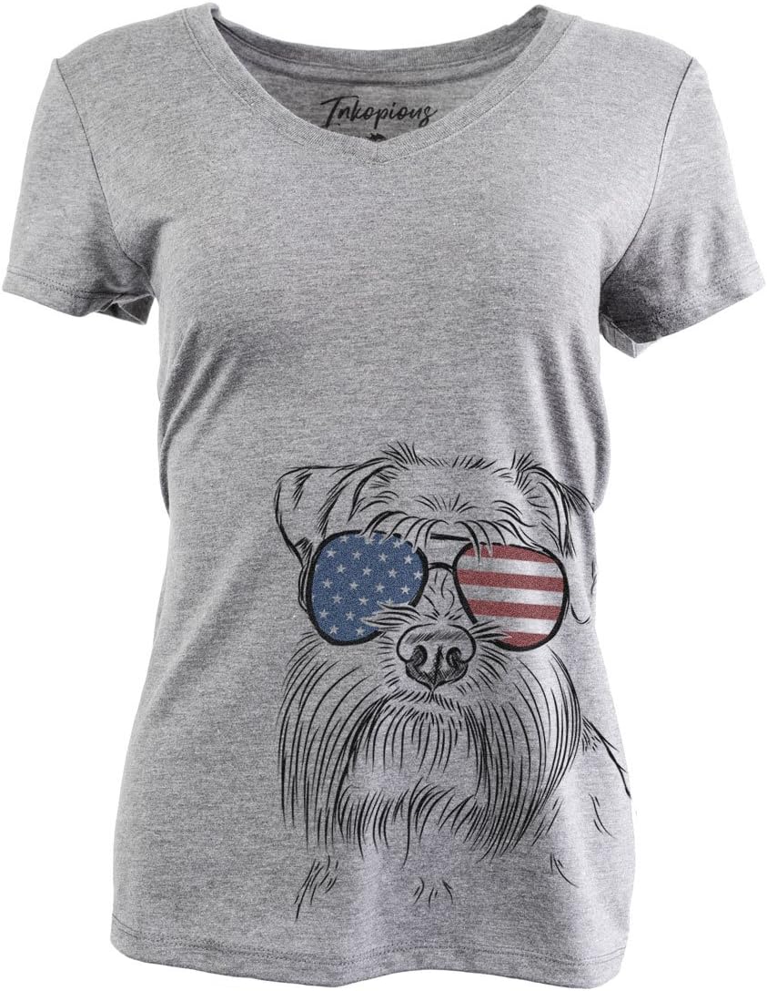 Patriotic Wrigley the Schnauzer Triblend T-Shirt - Grey Relaxed V-neck