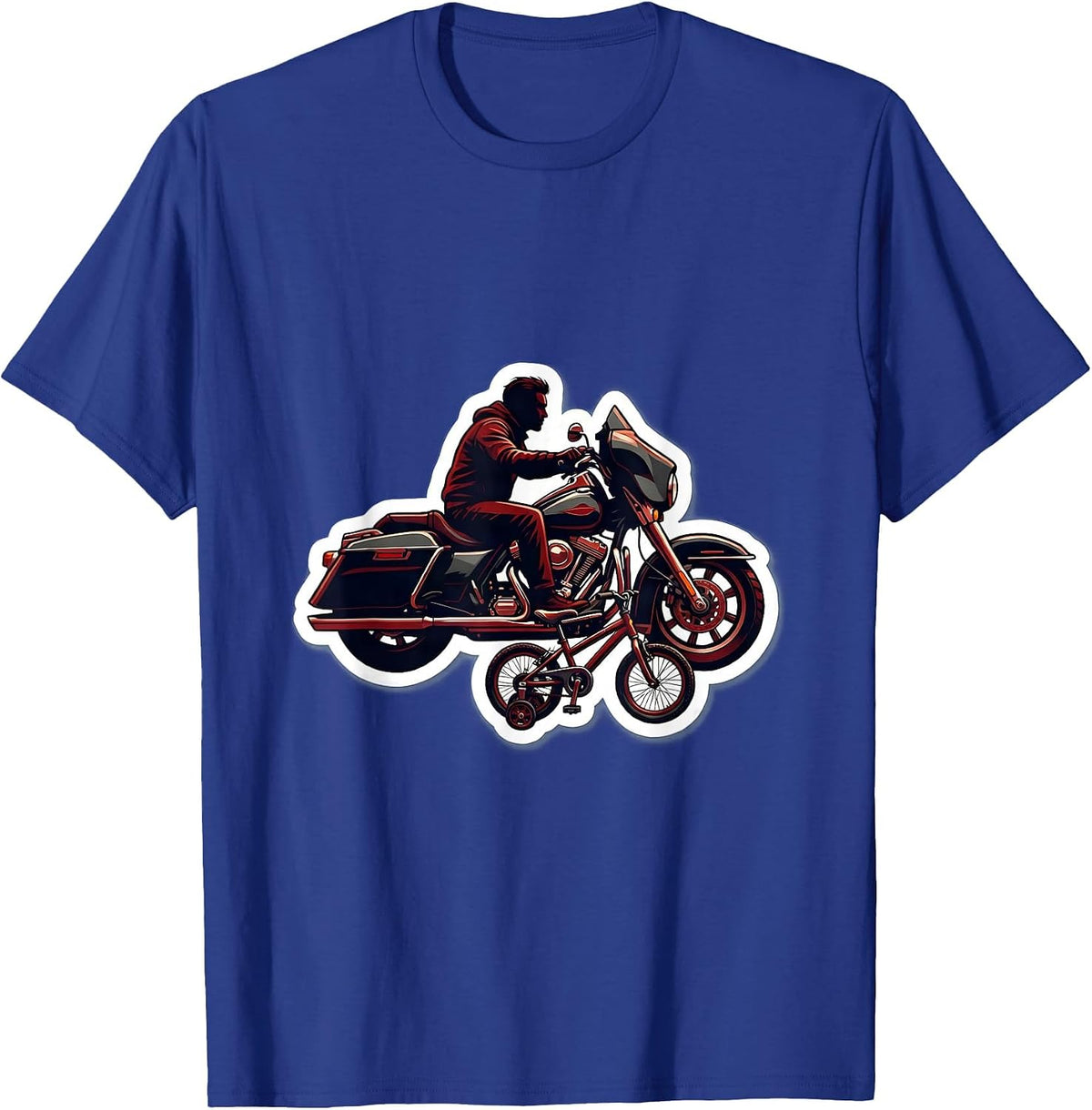Dad and Son Motorcycle Bicycle Riding Duo T-Shirt - Royal Blue