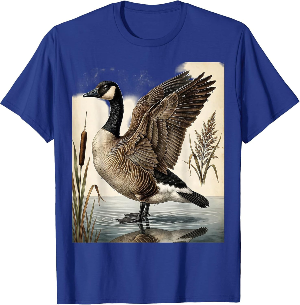 Goose Emerging From Misty Lake at Dawn T-Shirt - Royal Blue