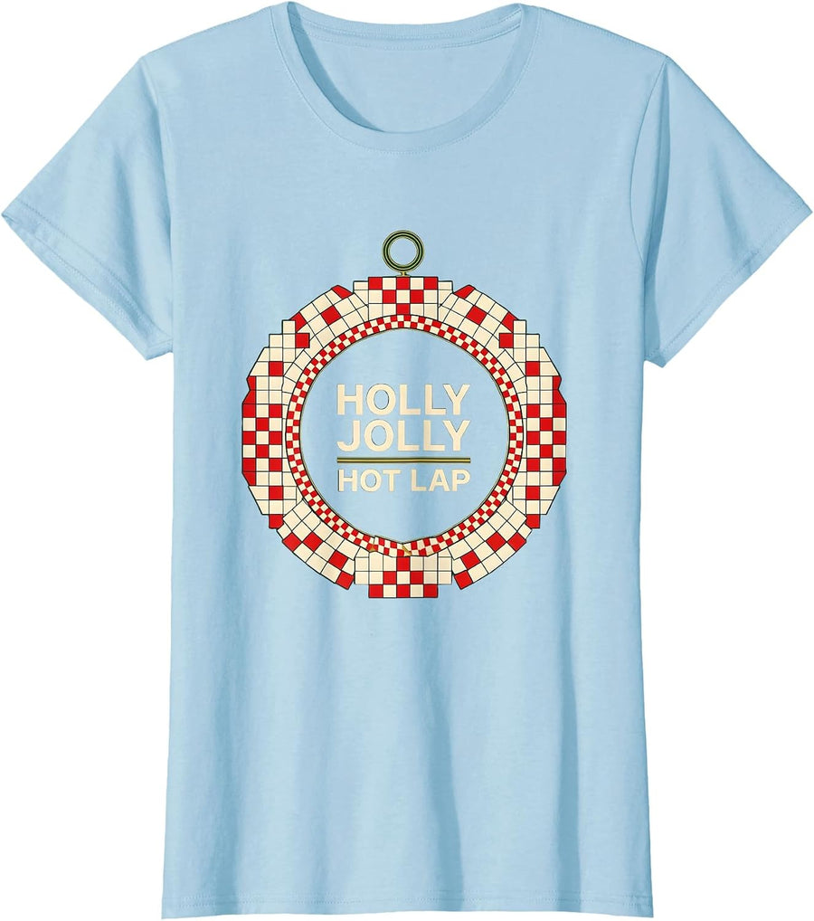 Women's Holly Jolly Hot Lap Funny Car Drift Enthusiast Christmas T-Shirt - Baby Blue