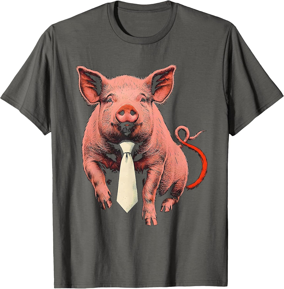 Pig In Tie Funny Farm Animal Lover Novelty T-Shirt - Asphalt Grey