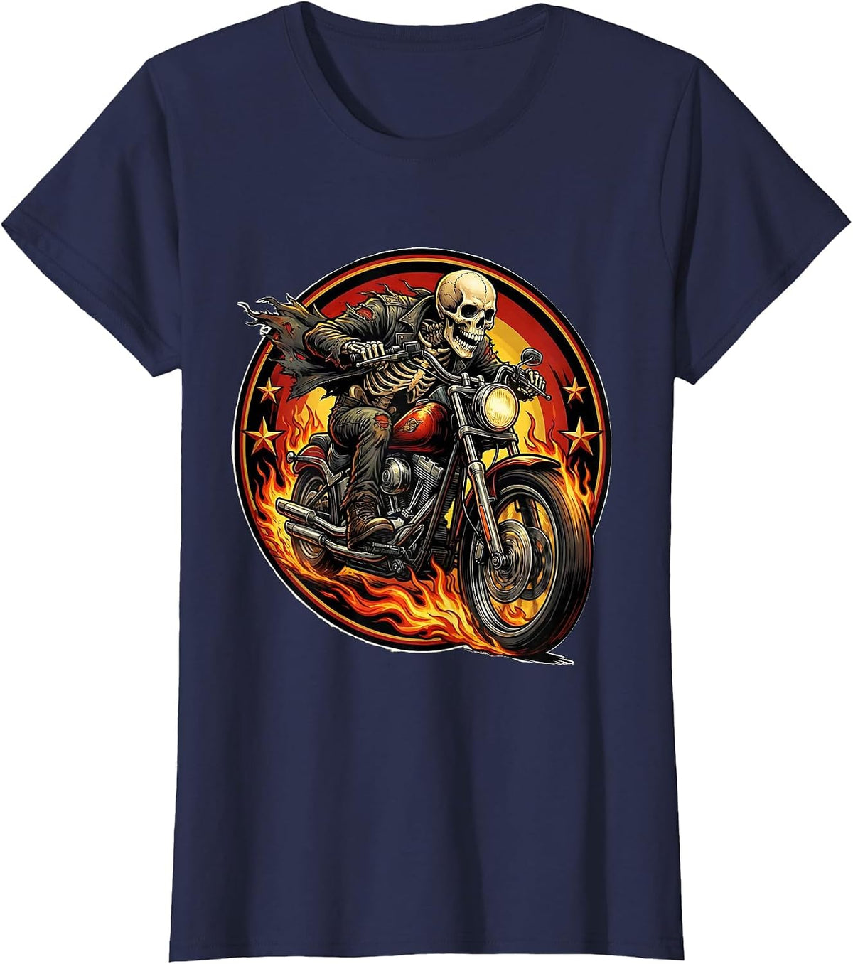 Women's Skeleton Biker Full Speed Motorcycle Graphic T-Shirt - Navy Blue
