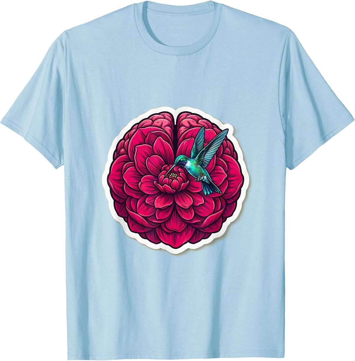 Men's Hummingbird Brain Flower Neurodivergent Art T-Shirt - Baby Blue