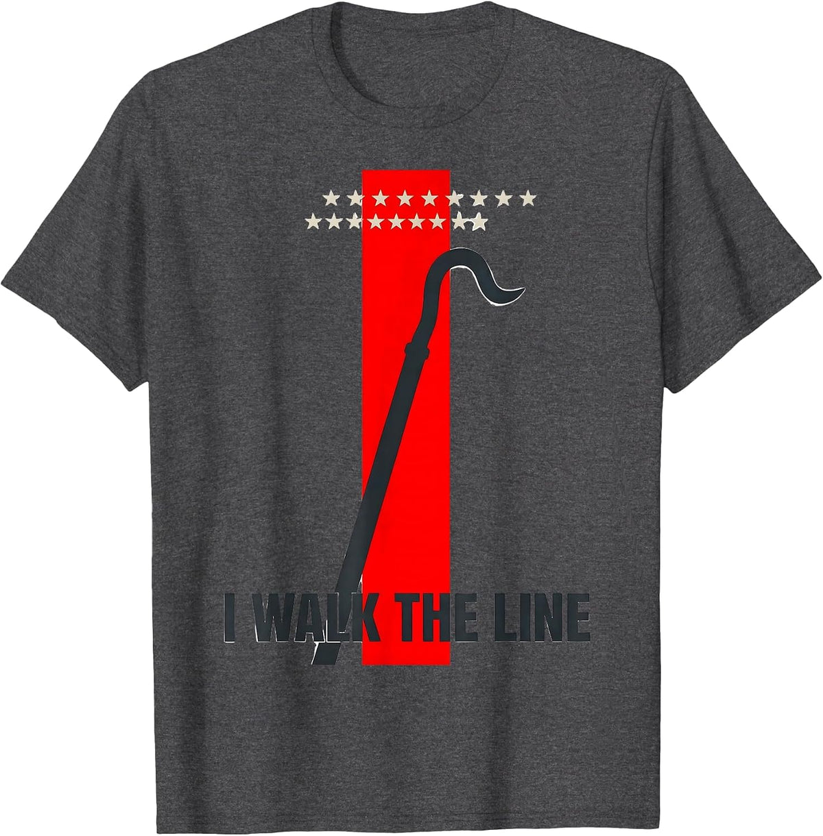 I Walk The Line Patriotic Firefighter Thin Red Line Memorial T-Shirt - Dark Heather Grey