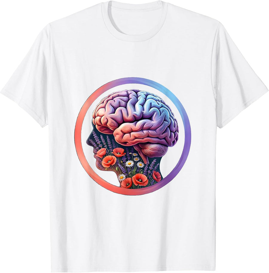 Men's Autism Awareness Wildflower Brain Illustration T-Shirt - White