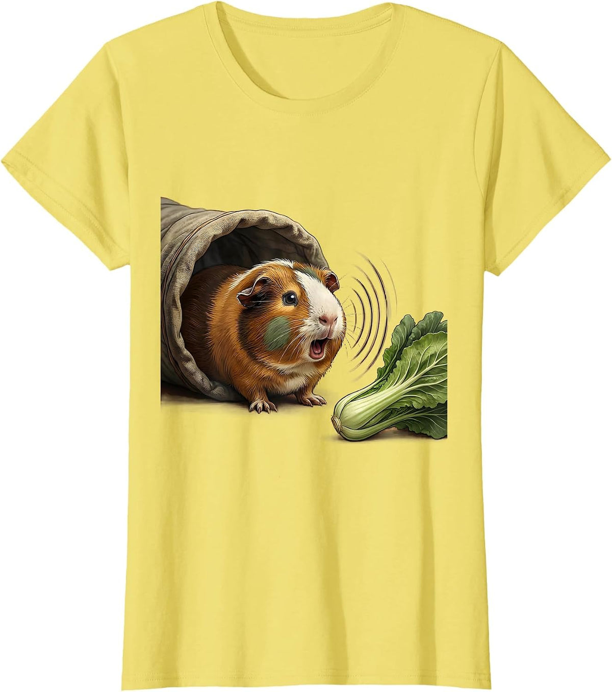 Tailless Guinea Pig Eating Leaf Funny Pet Lover T-Shirt - Lemon Yellow