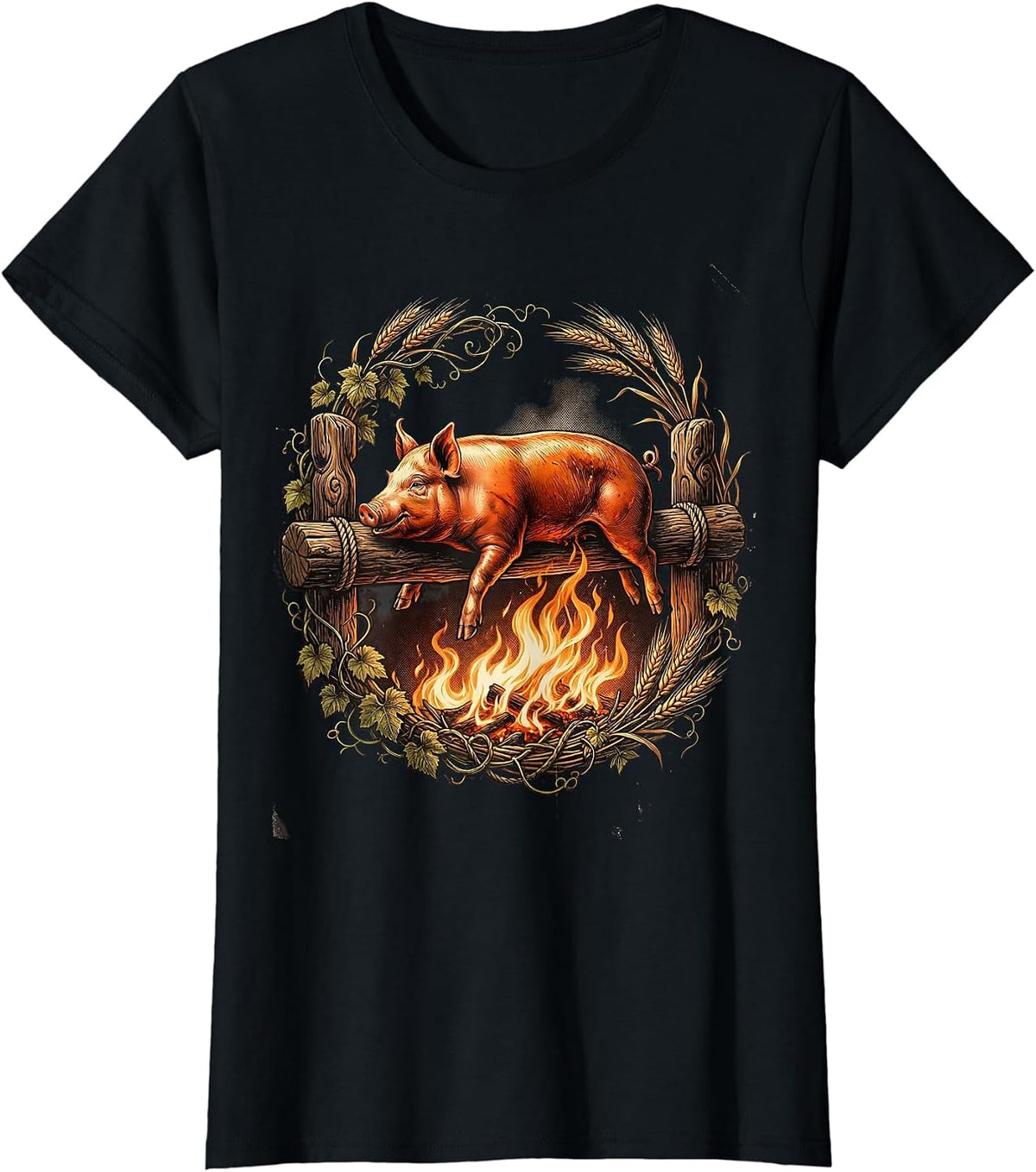 Oktoberfest Roasted Pig on Spit Illustration T-Shirt - Black