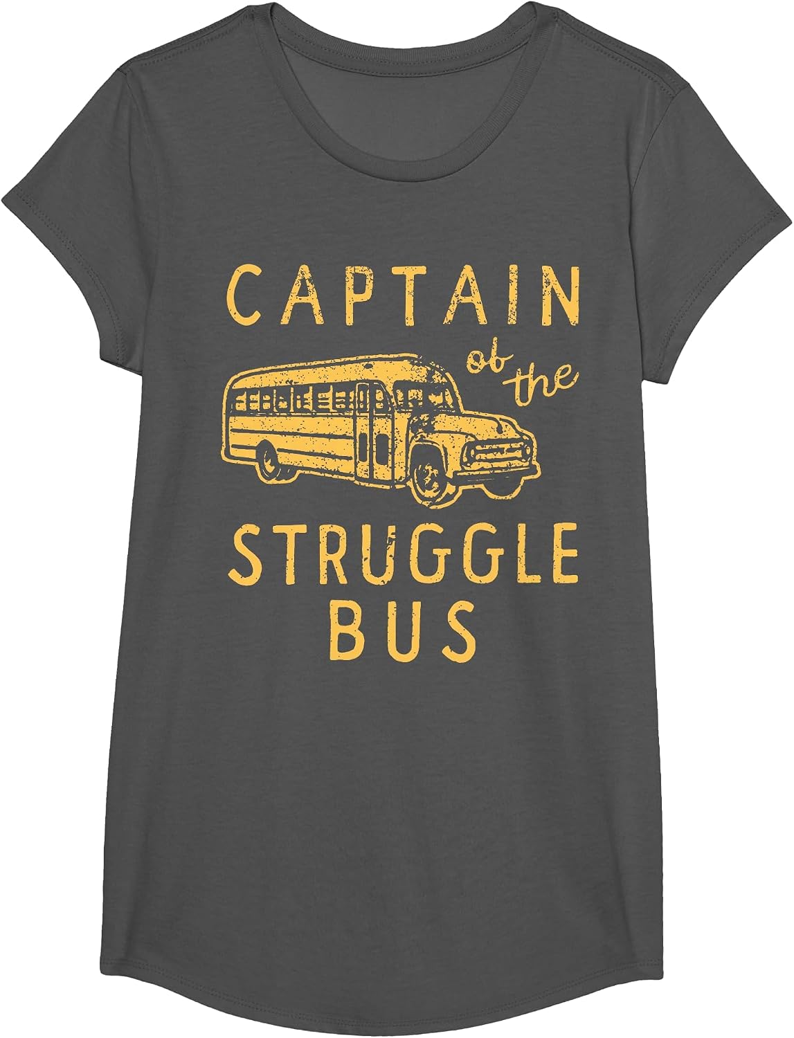 Captain of The Struggle Bus Distressed School Bus Driver Fun T-Shirt - Girls Asphalt Grey