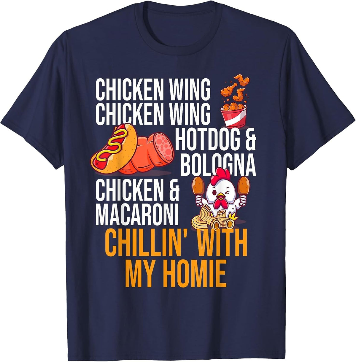 Chicken Wing Chicken Wing Hot Dog and Bologna T-Shirt - Navy Blue