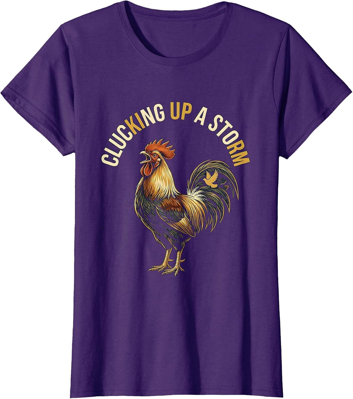 Women's Clucking Up a Storm Funny Chicken Design T-Shirt - Purple