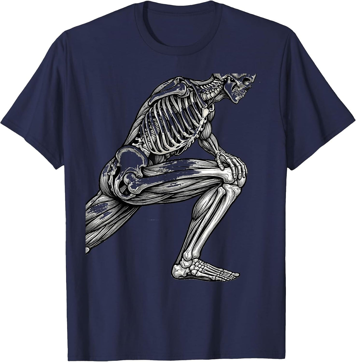 Physical Therapy Skeleton Deep Lunge Stretch T-Shirt - Navy Blue