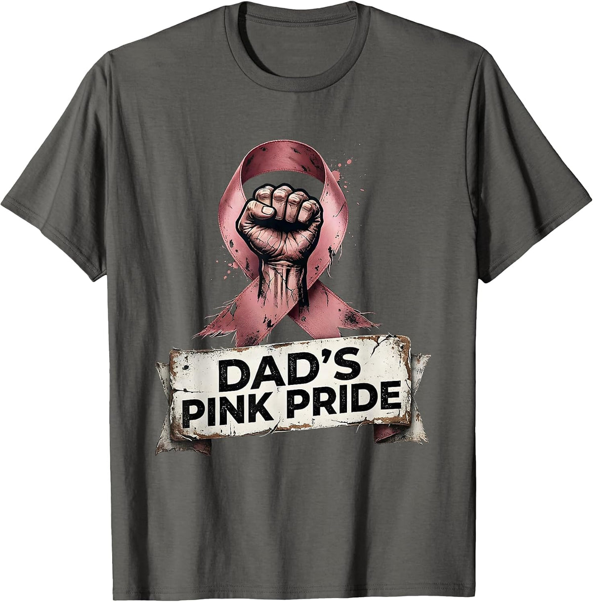 Dad's Pink Pride Breast Cancer Awareness Design T-Shirt - Asphalt Grey