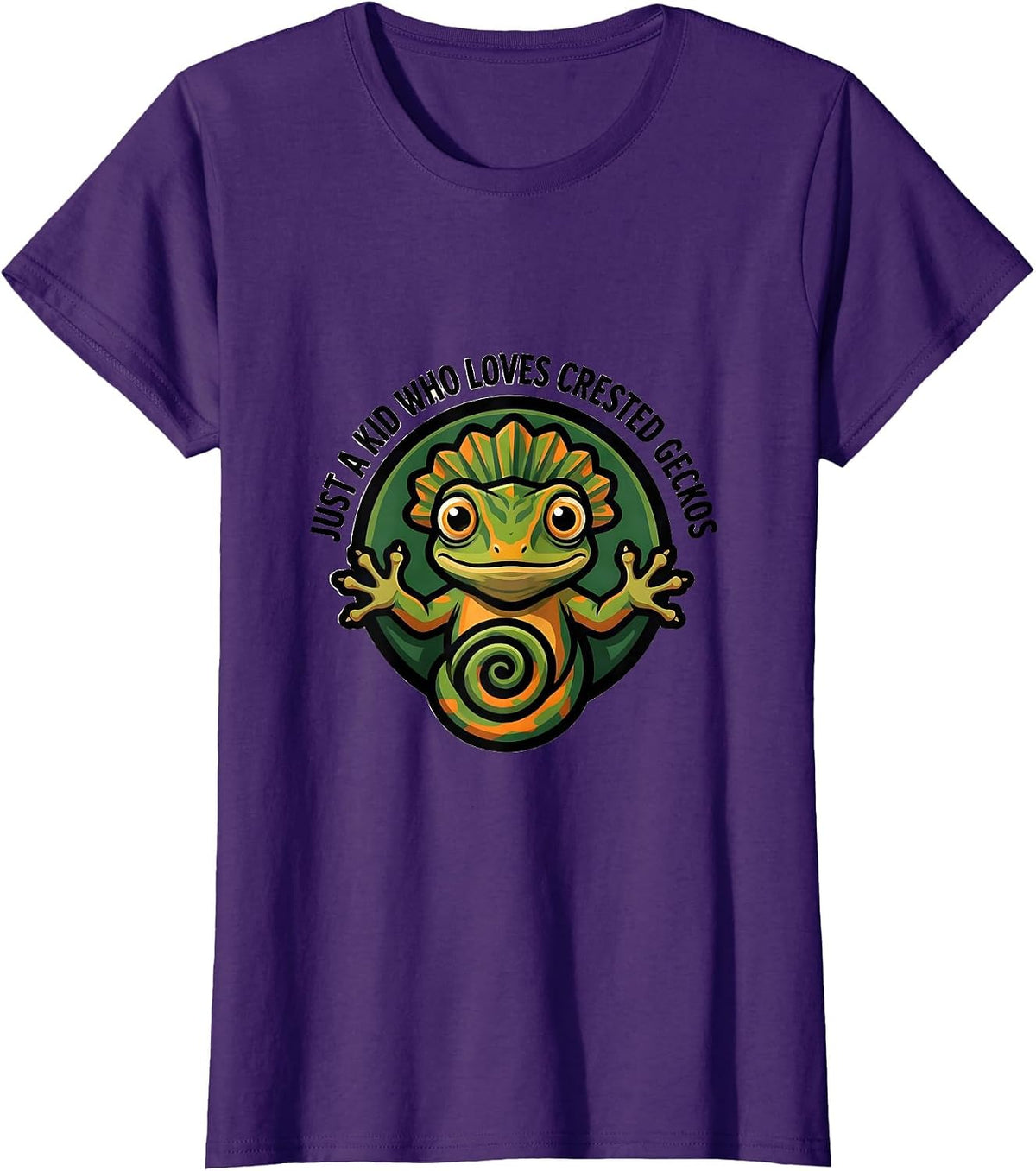 Women's Just A Kid Who Loves Crested Geckos Funny Reptile Lover T-Shirt - Purple
