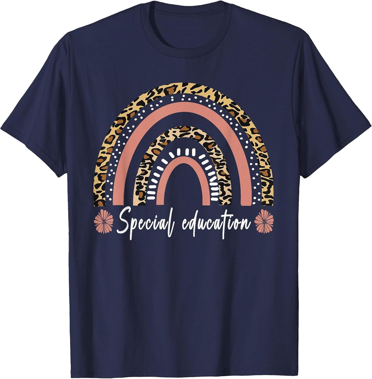 Special Education Teacher SPED Leopard Boho Rainbow T-Shirt - Navy Blue