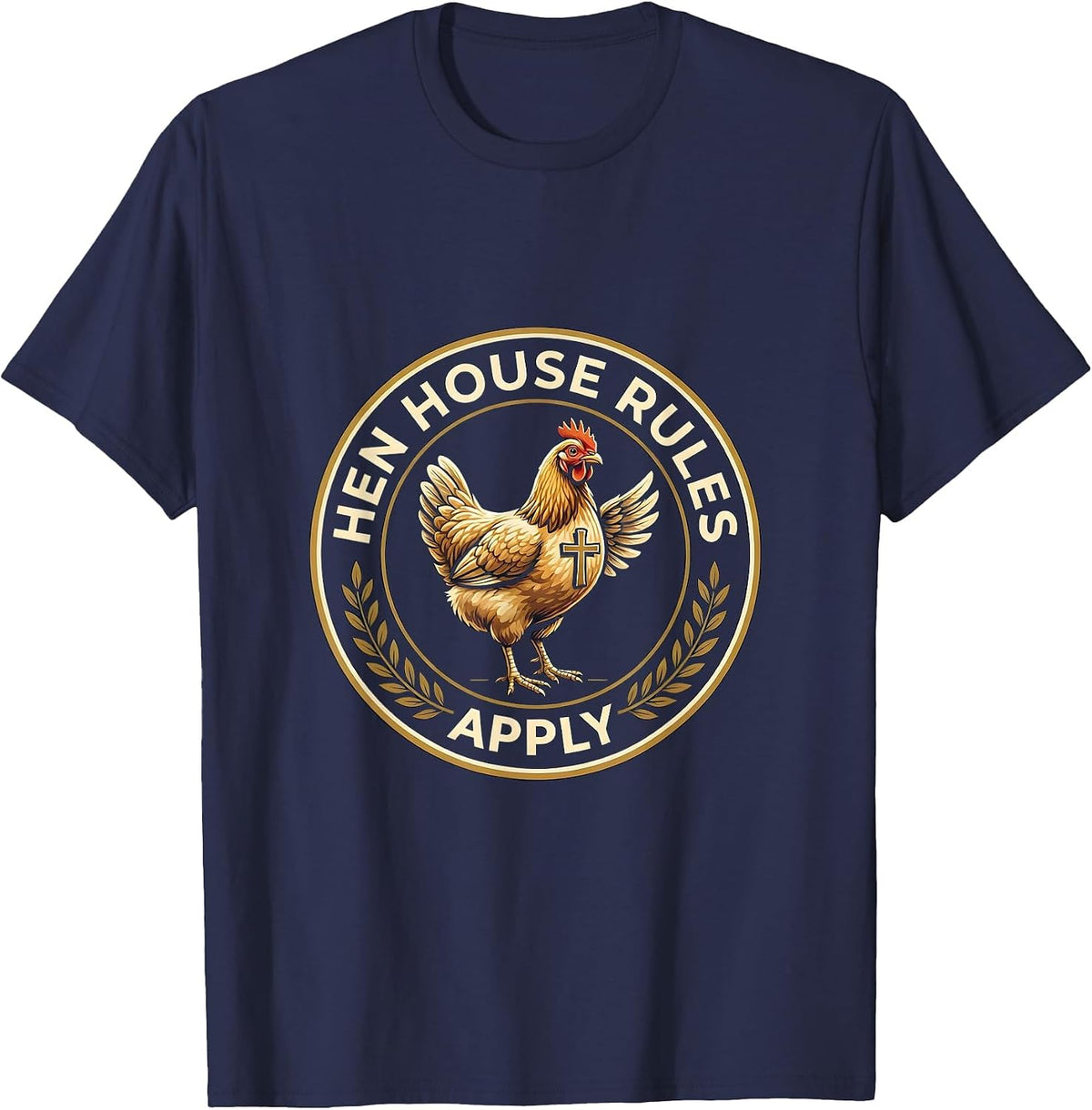 Men's Hen House Rules Apply Funny Chicken Design T-Shirt - Navy Blue