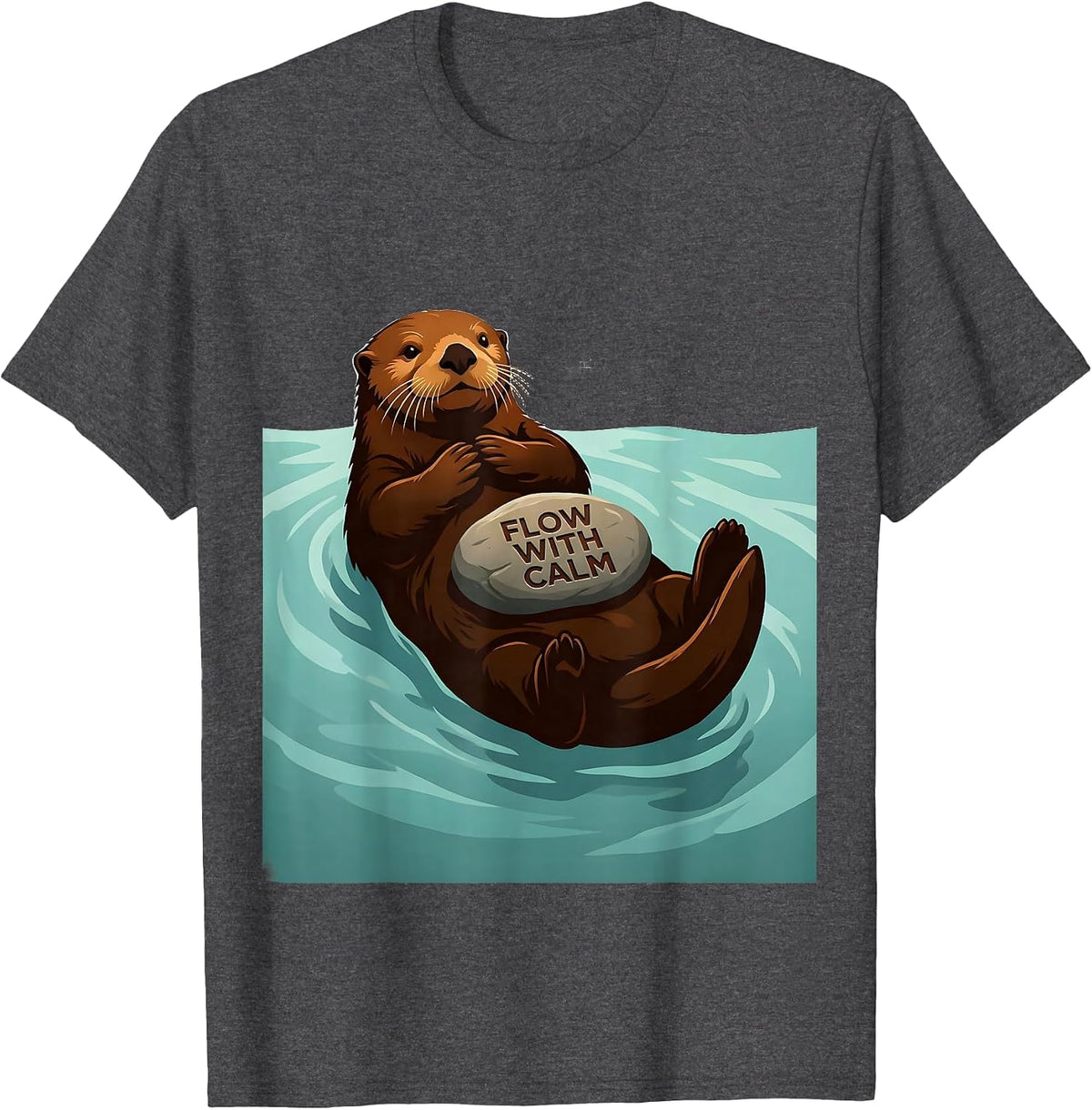 Flow With Calm Cute Sea Otter Lover Gift T-Shirt - Dark Heather Grey