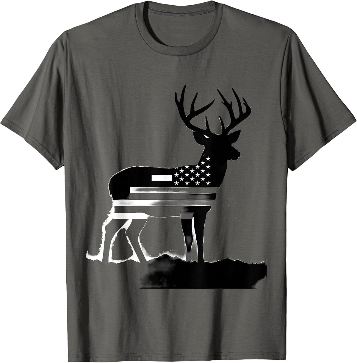 Men's Standing Whitetail Buck Silhouette Deer Hunting Dad T-Shirt - Asphalt Grey