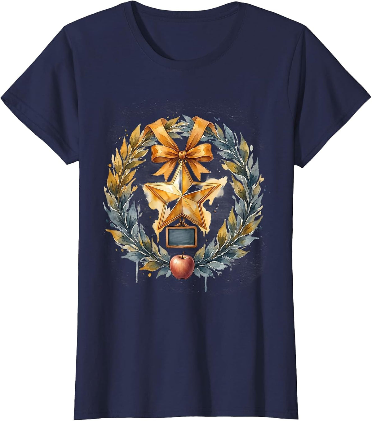 Women's Special Education Teacher Star Medal Chalkboard Gift T-Shirt - Navy Blue