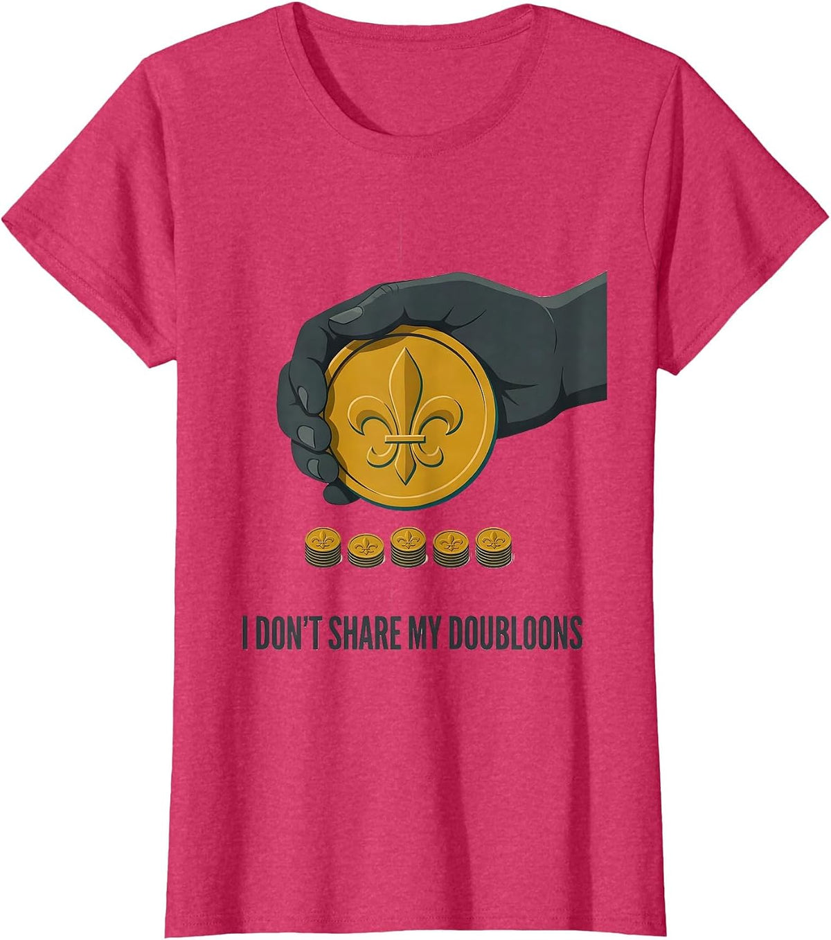 Women's I Don't Share My Doubloons Midcentury Modern Mardi Gras T-Shirt - Red Heather
