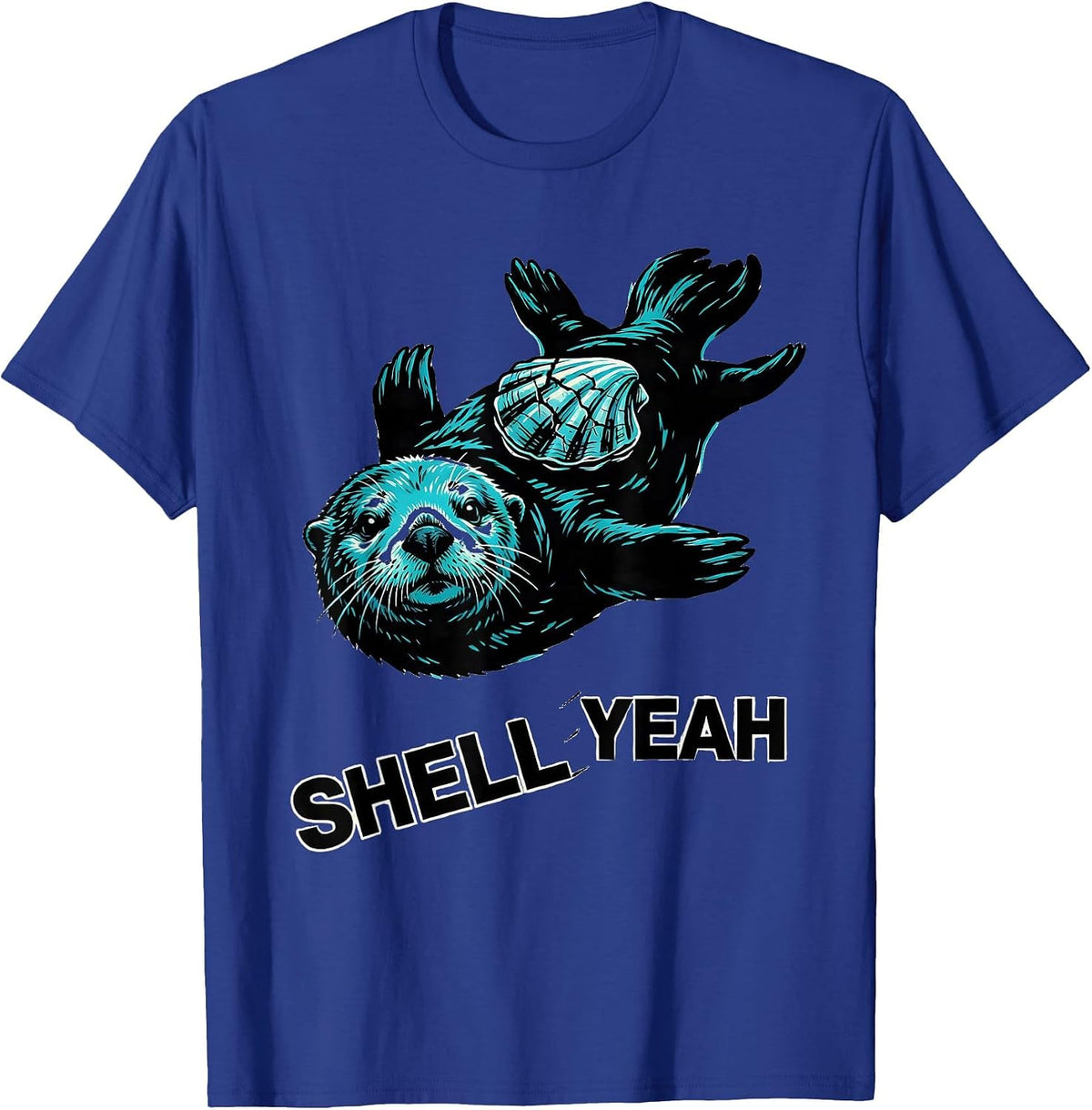 Men's Shell Yeah Sea Otter Graphic Design T-Shirt - Royal Blue