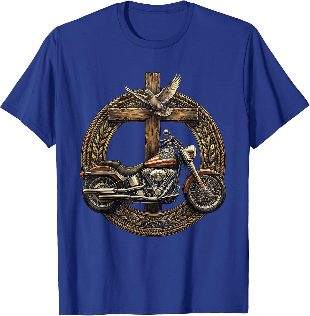 Men's Patriotic Vintage Motorcycle Flag Tank Illustration T-Shirt - Royal Blue