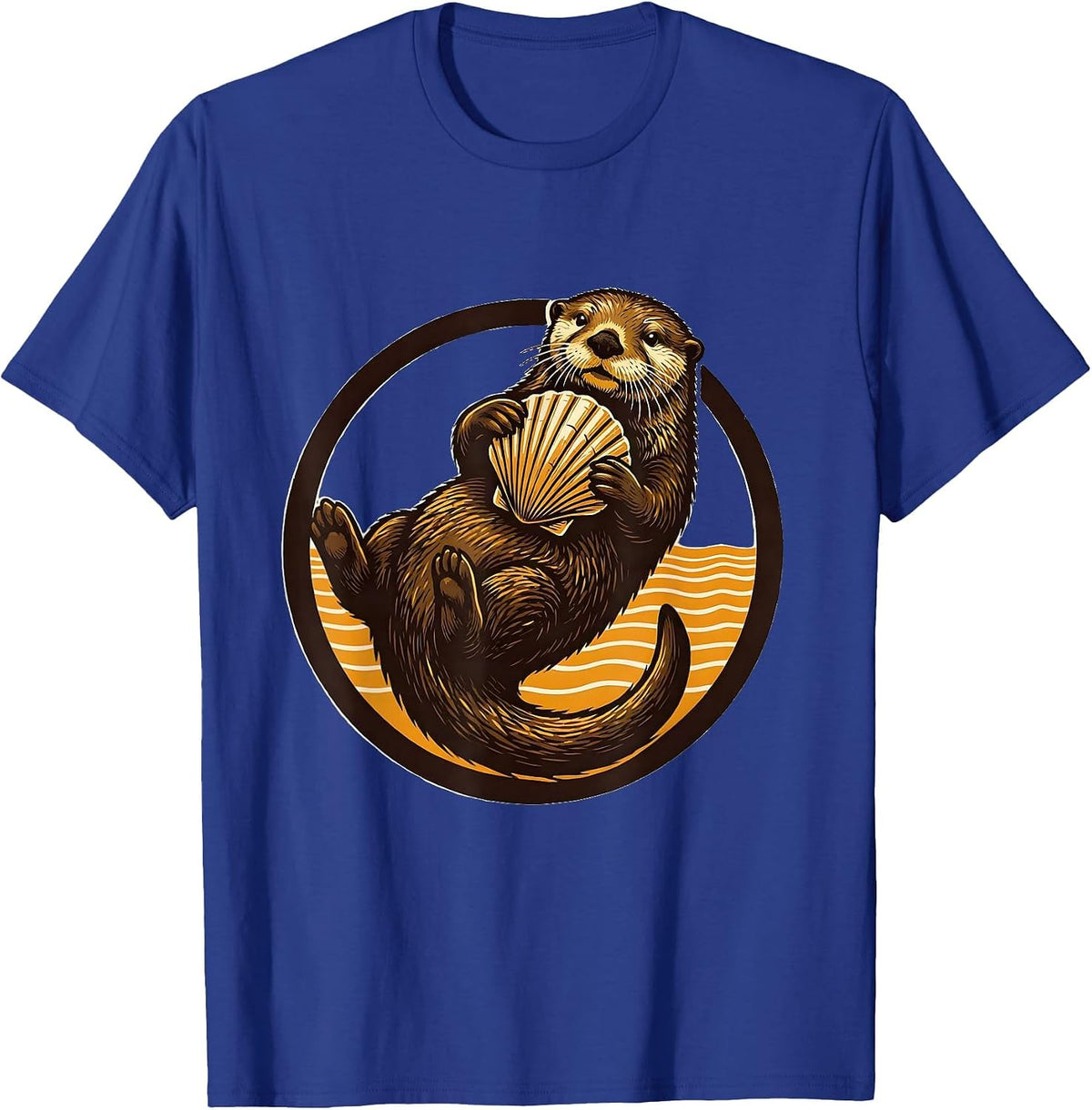 Men's Sealed Sea Otter Wood Type Letterpress Otter Lover Humor T-Shirt - Royal Blue
