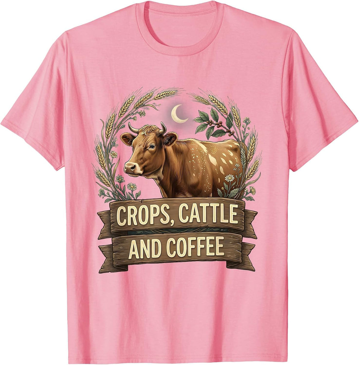 Men's Crops Cattle and Coffee Farming Life Design T-Shirt - Pink