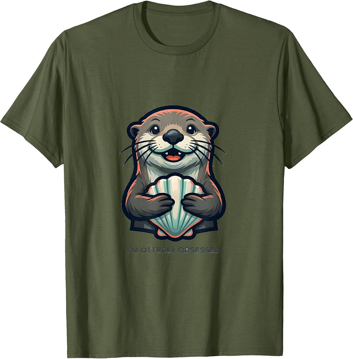 Men's I'm Otterly Obsessed Funny Sea Otter Lover Gift T-Shirt - Olive Green