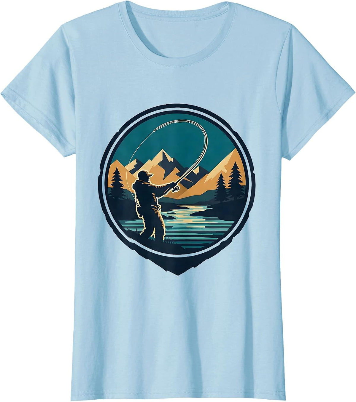 Fly Fishing Cast Loop Over Mountain Stream T-Shirt - Baby Blue