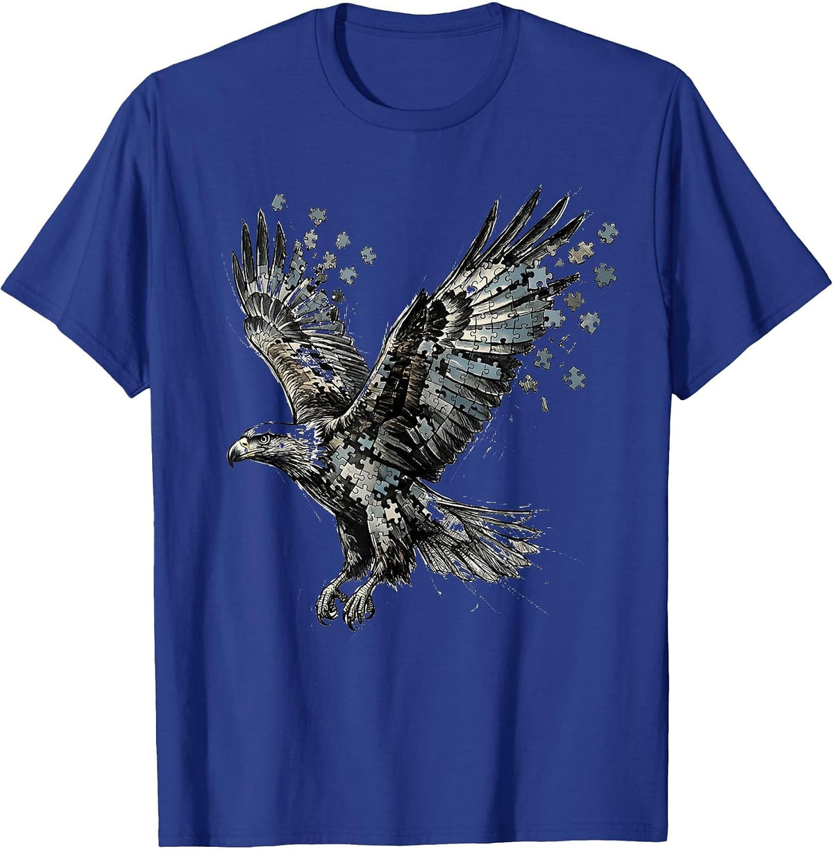 Men's Autism Awareness Puzzle Piece Soaring Bird Design T-Shirt - Royal Blue