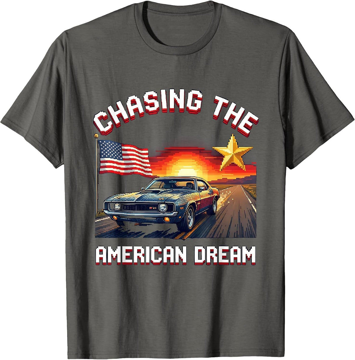 Chasing the American Dream Patriotic Design T-Shirt - Asphalt Grey