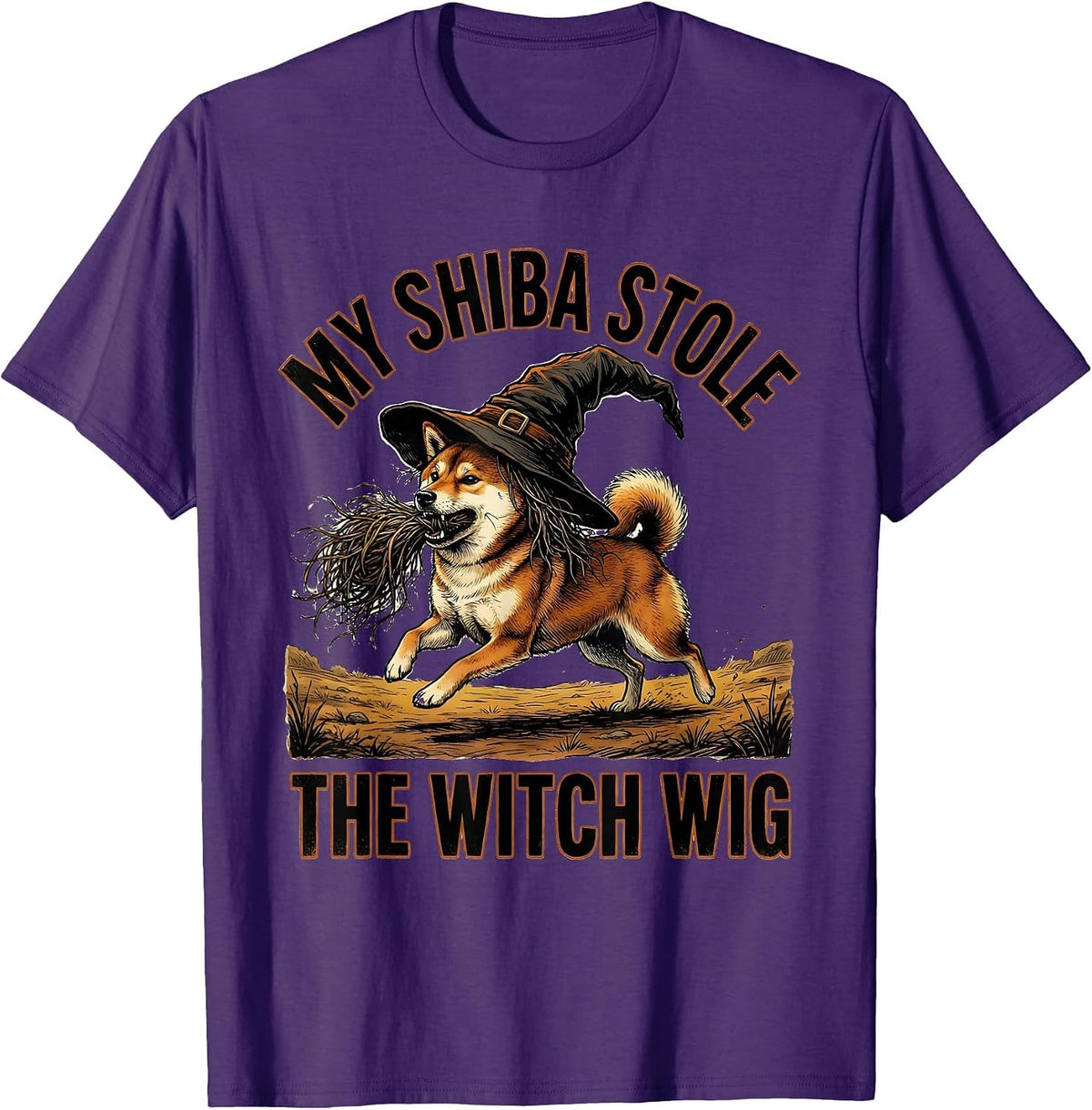 My Shiba Stole The Witch Wig Funny Dog Lover Halloween T-Shirt - Purple