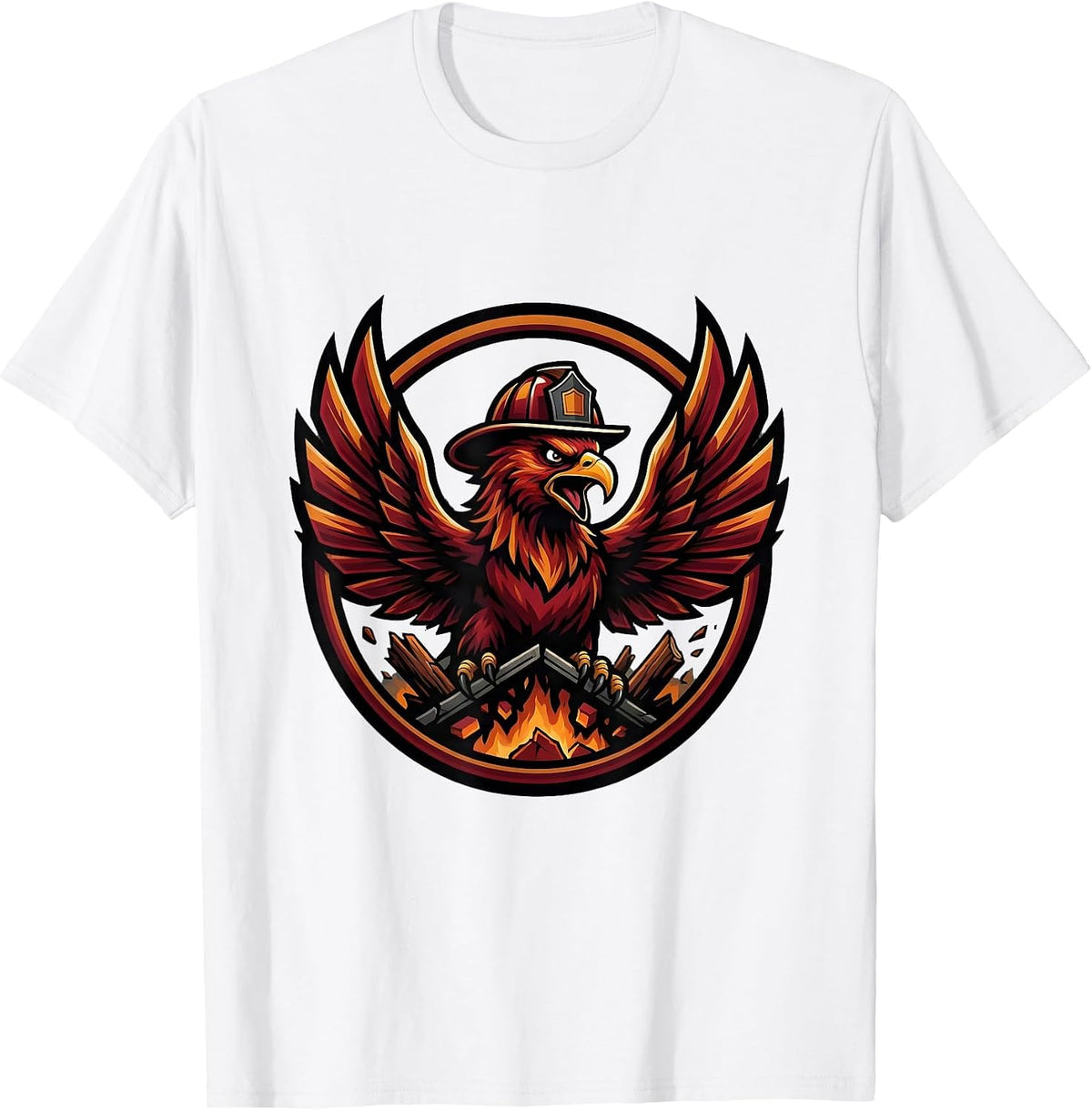 Men's Phoenix Rising Firefighter Rooftop Ember Design T-Shirt - White