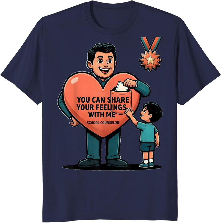 You Can Share Your Feelings With Me — School Counselor T-Shirt - Navy Blue