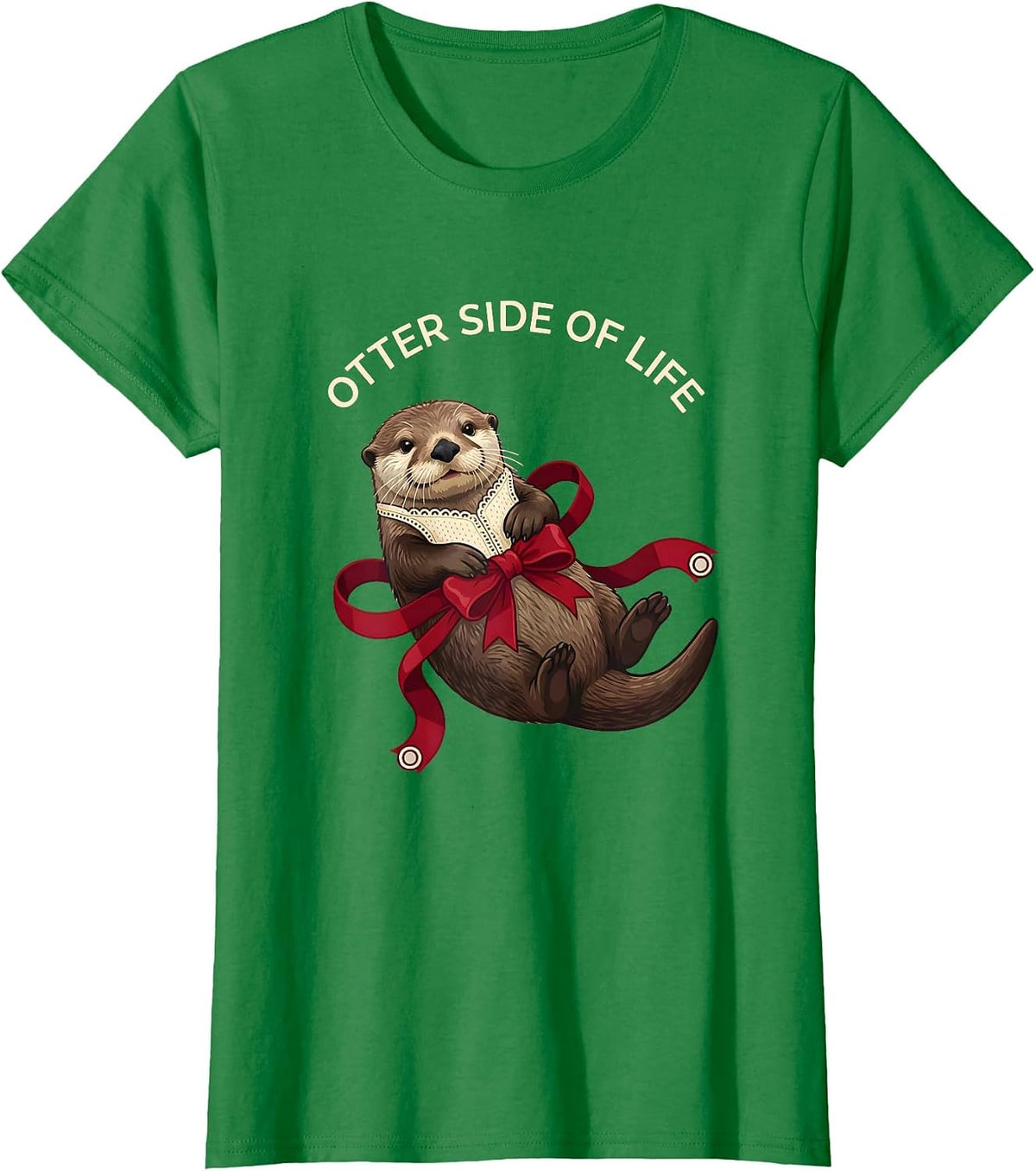 Women's Otter Side of Life Sea Otter Graphic Design T-Shirt - Kelly Green