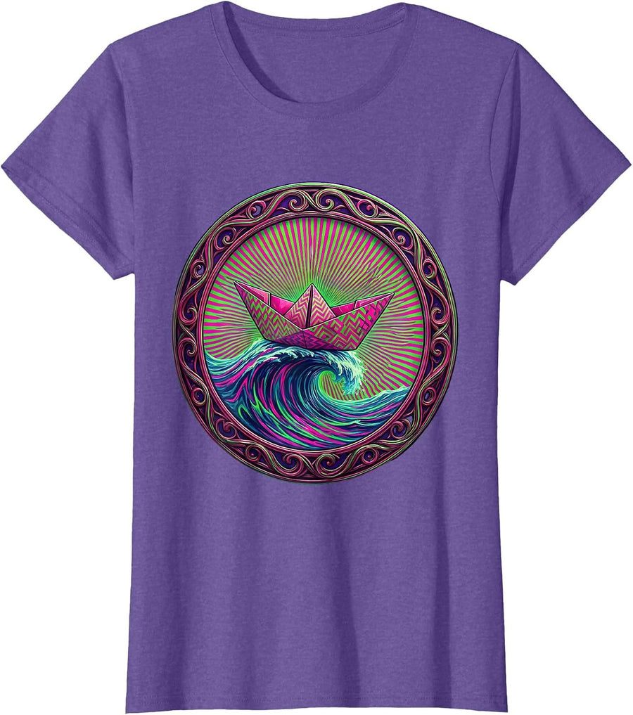 Autism Awareness Paper Boat Ocean Voyage Graphic T-Shirt - Purple Heather