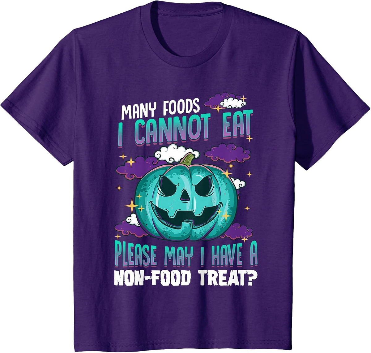Teal Pumpkin Halloween Food Allergy Awareness Trick Or Treat T-Shirt - Purple