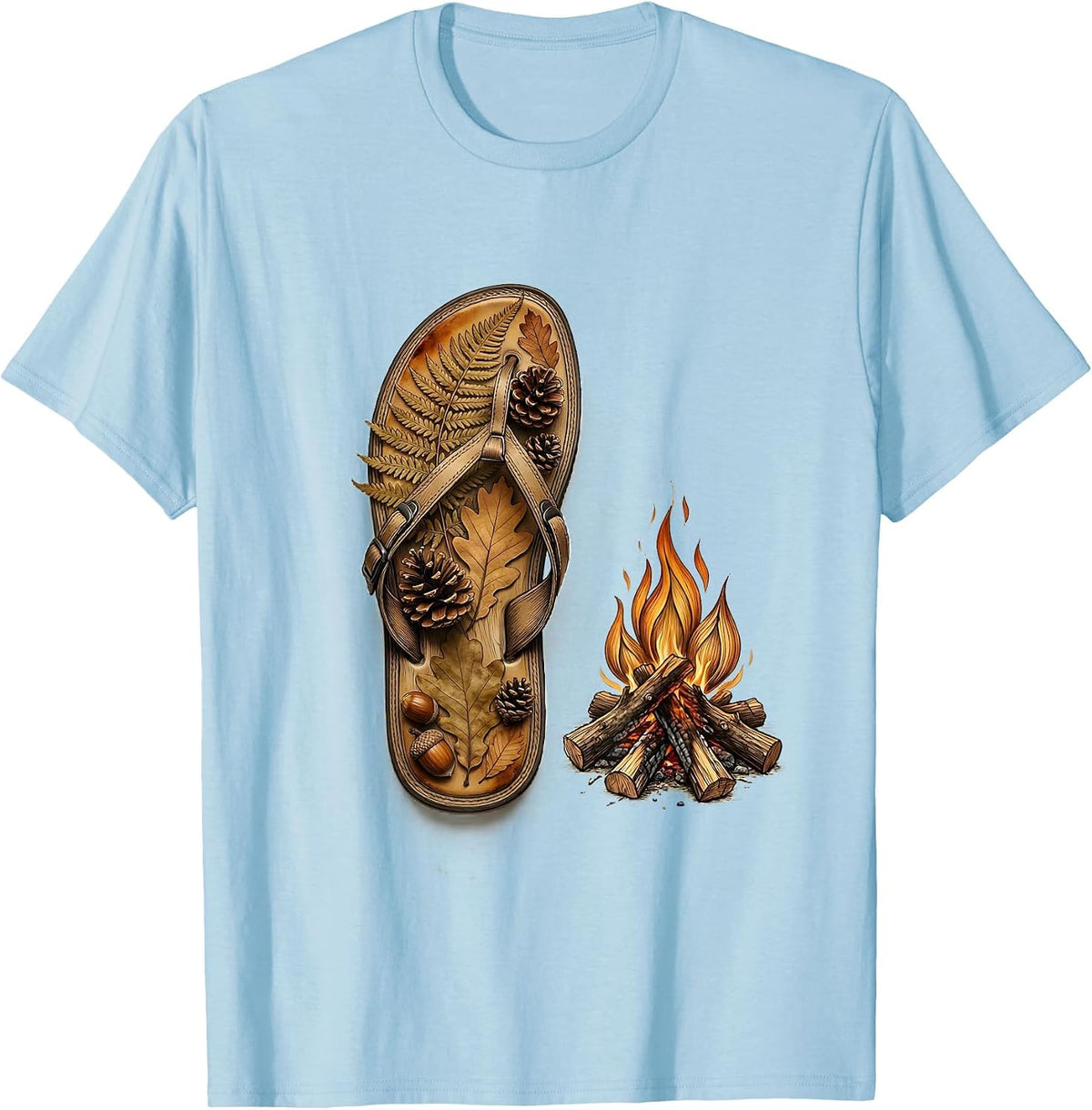 Men's Hiking Sandals Campfire Outdoor Adventure Fall Graphic T-Shirt - Baby Blue