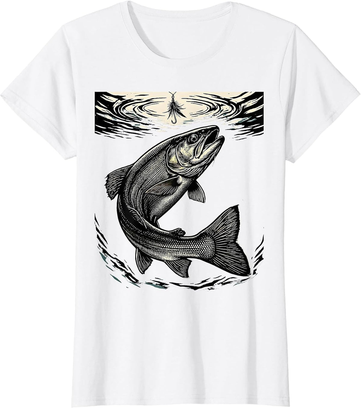 Trout Chasing Fly Lure Underwater Fishing Art T-Shirt - White
