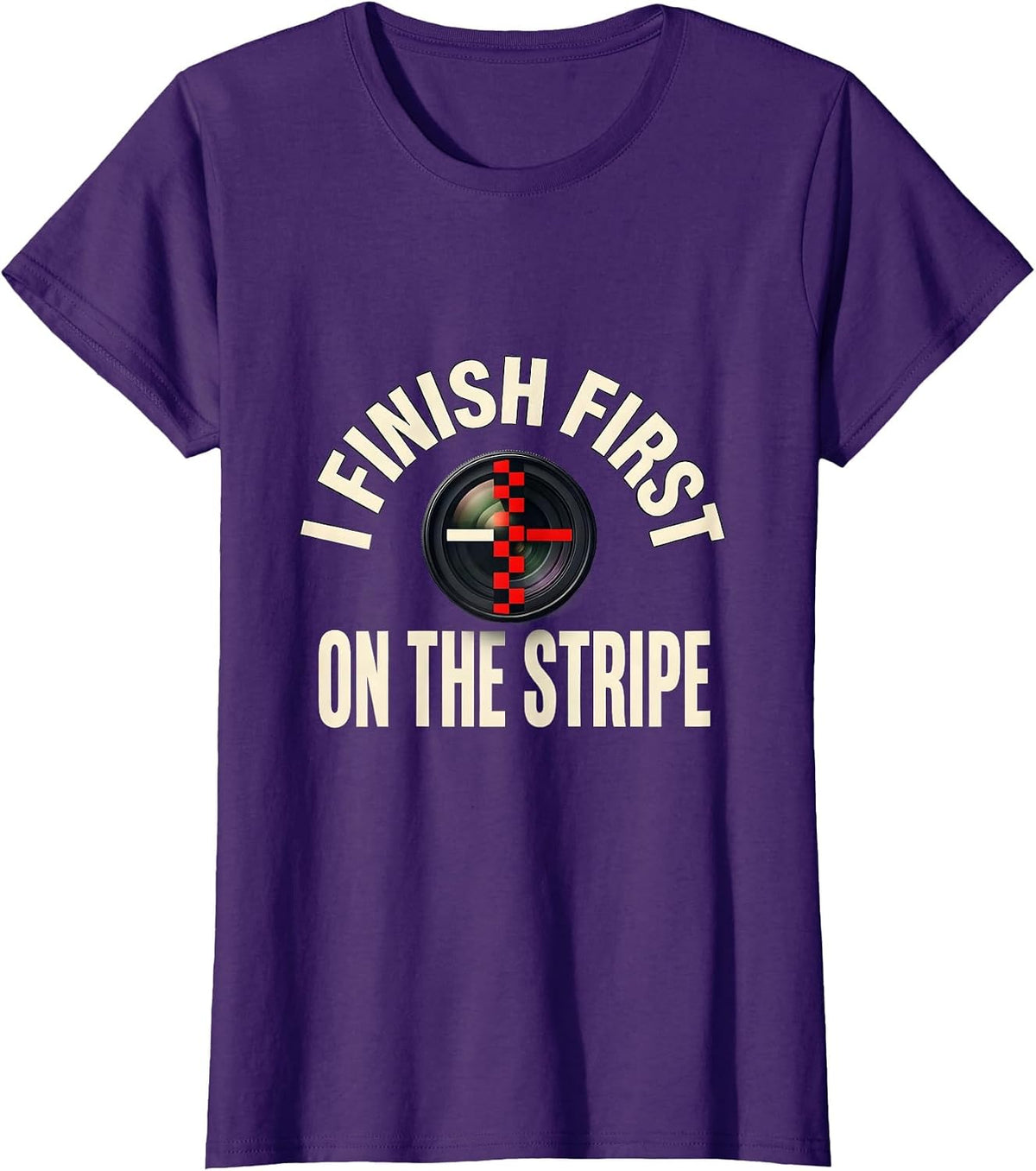Women's I Finish First On The Stripe Racing Fan Competitive Humor T-Shirt - Purple