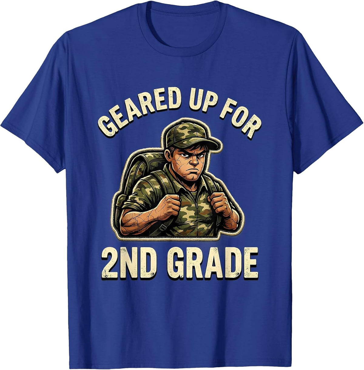 Geared Up For 2nd Grade Distressed Camo Back To School Boy T-Shirt - Royal Blue