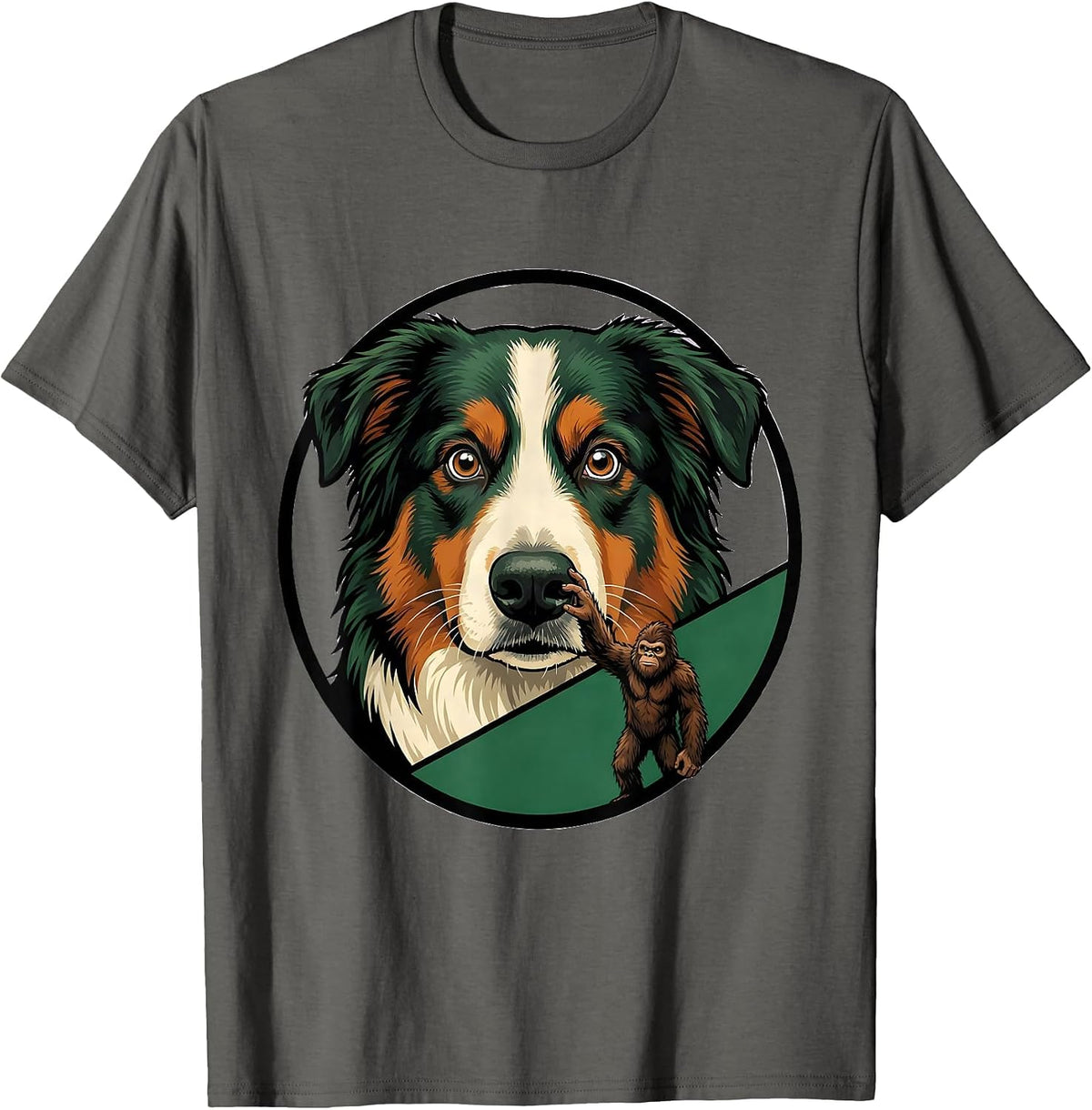 Australian Shepherd Bigfoot Funny Dog Breed Novelty T-Shirt - Asphalt Grey