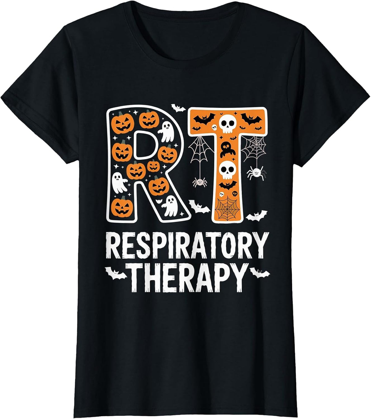 Respiratory Therapist Halloween Ghost Pumpkin RT Nurse Tees T-Shirt - Black