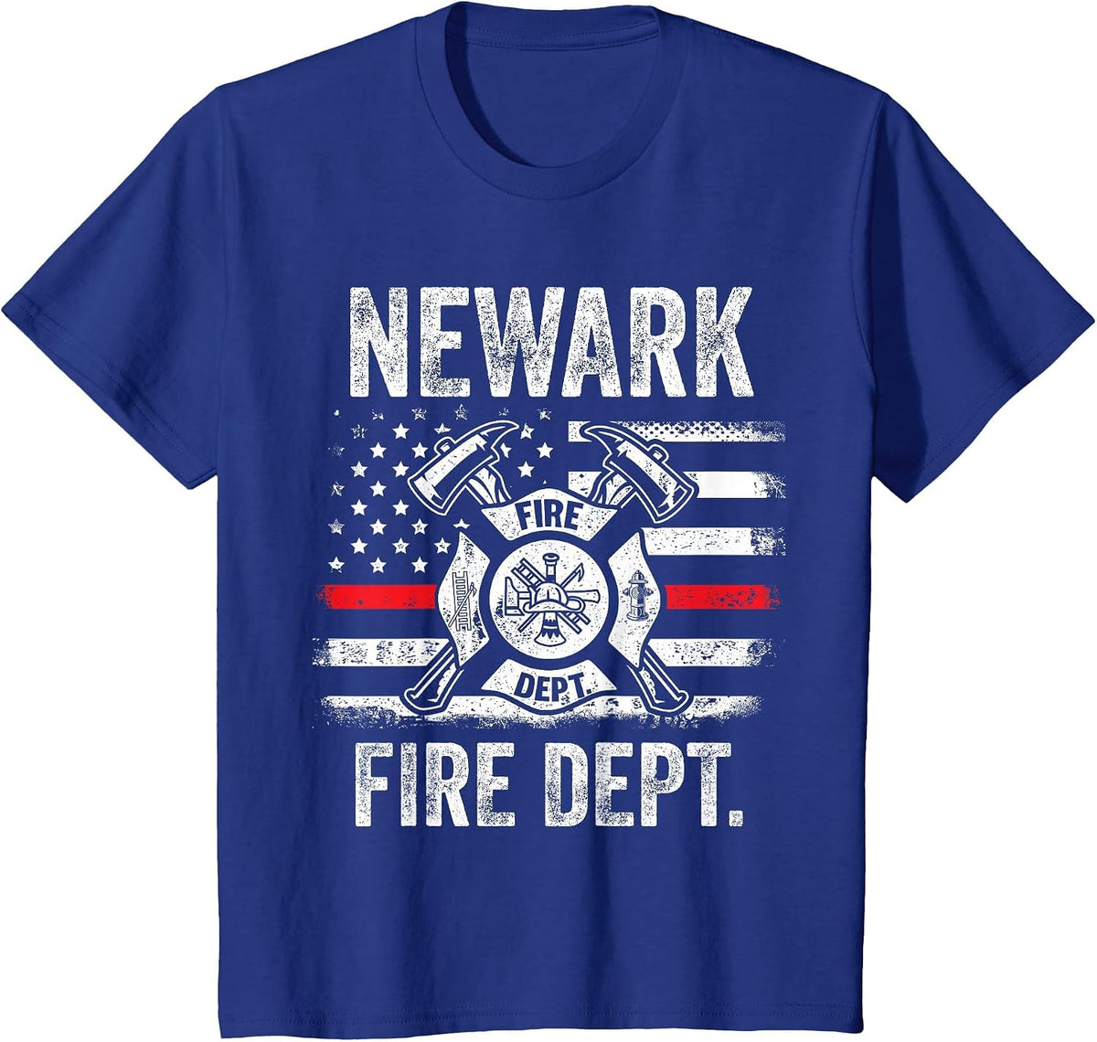Newark New Jersey Fire Department Thin Red Line Fireman T-Shirt - Royal Blue