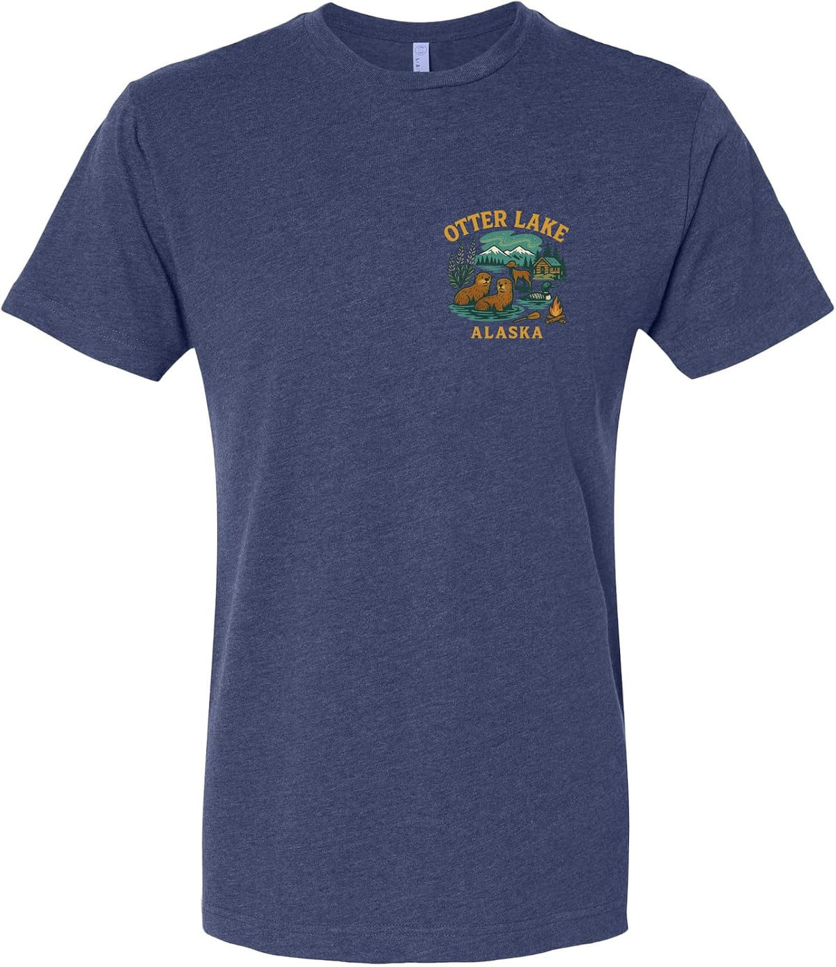 Otter Lake Alaska Keepsake Unisex Cotton Crew Neck T-Shirt - Vintage True Navy Left Chest